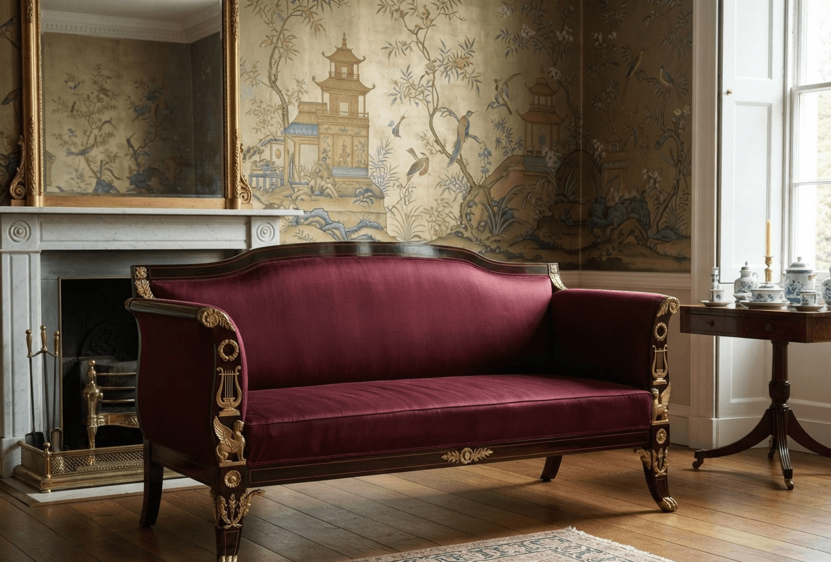 The Empire Sofa style is much sought after, but the Regency look demonstrated by this Reuze sofa is also very popular